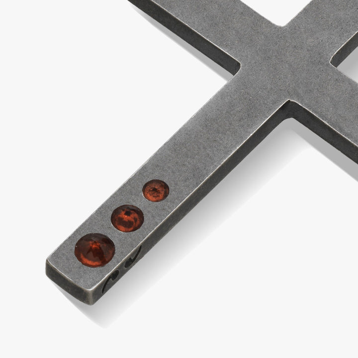 THE CROSS Latin Amulet with Gemstone, Garnet-Close View