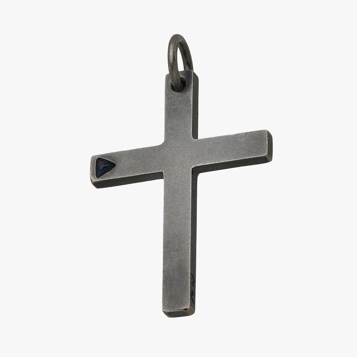 The Cross Latin Amulet Single Stone, Silver, Blue Sapphire-Standard View