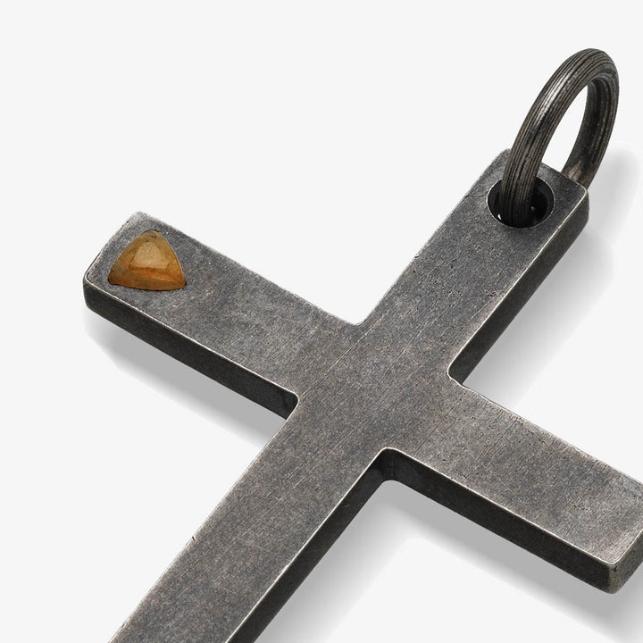 The Cross Latin Amulet Single Stone, Silver, Yellow Sapphire-Close View
