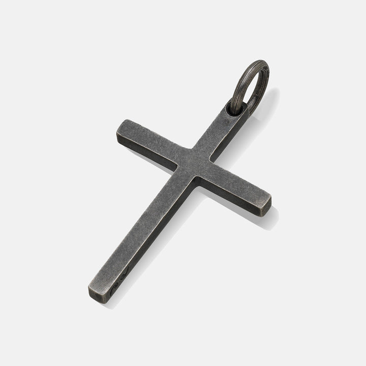 THE CROSS Minimal Latin Amulet, Oxidized Silver-Standard View 1