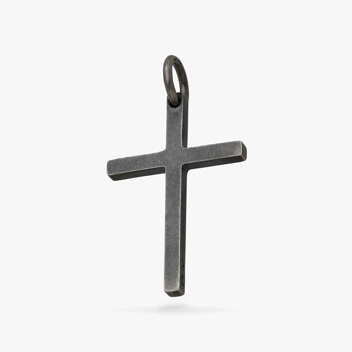 THE CROSS Minimal Latin Amulet, Oxidized Silver-Standard View