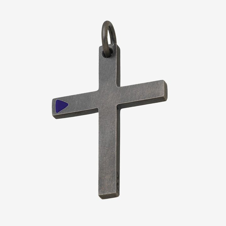 THE CROSS Latin Amulet with Enamel, Silver, Blue Enamel-Standard View