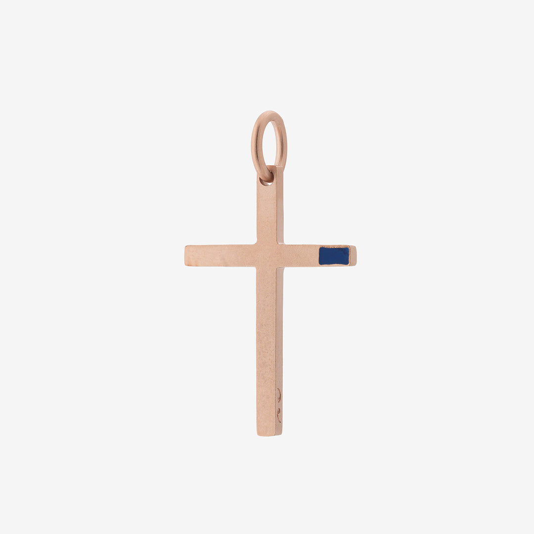 THE CROSS Latin Amulet with Side Enamel, Rose Gold Vermeil, Blue Enamel-Standard View