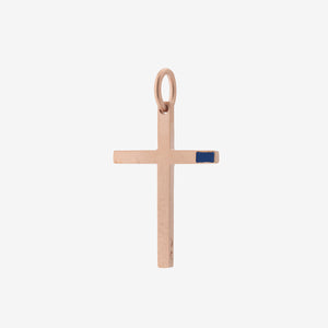 THE CROSS Latin Amulet with Side Enamel, Rose Gold Vermeil, Blue Enamel-Standard View
