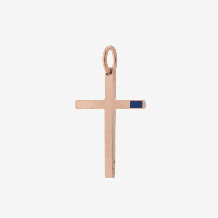 THE CROSS Latin Amulet with Side Enamel, Rose Gold Vermeil, Blue Enamel-Standard View