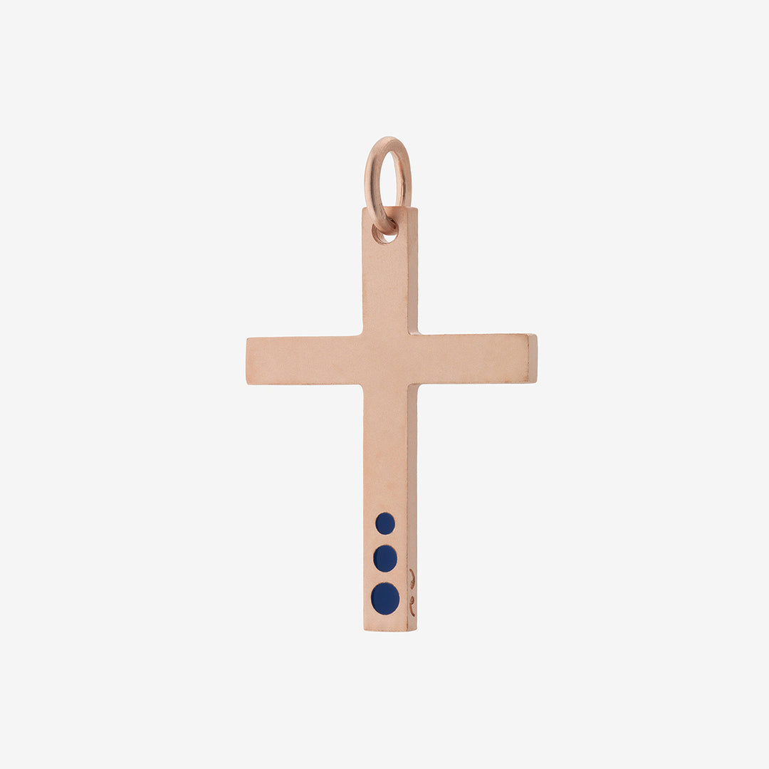 THE CROSS Latin Amulet with Enamel Crescendo, Rose Gold Vermeil, Blue Enamel-Standard View