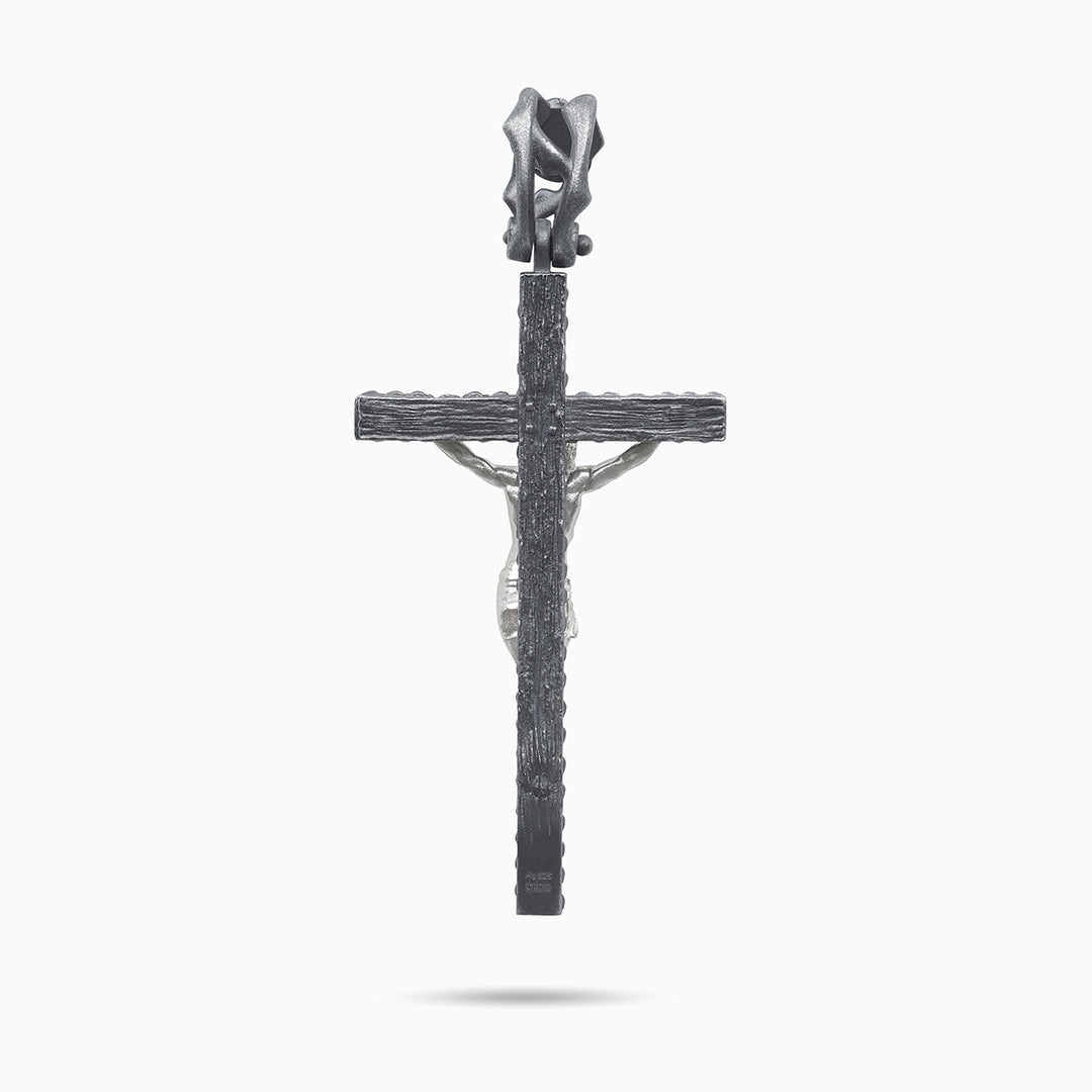 Diamonds N Roses Silver Crucifix Amulet Black Diamonds-Back View