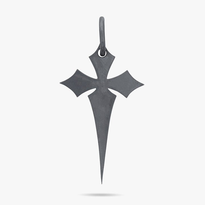 THE CROSS Gothic Amulet with Enamel, Oxidized Silver, Ivory Enamel-Standard View 1