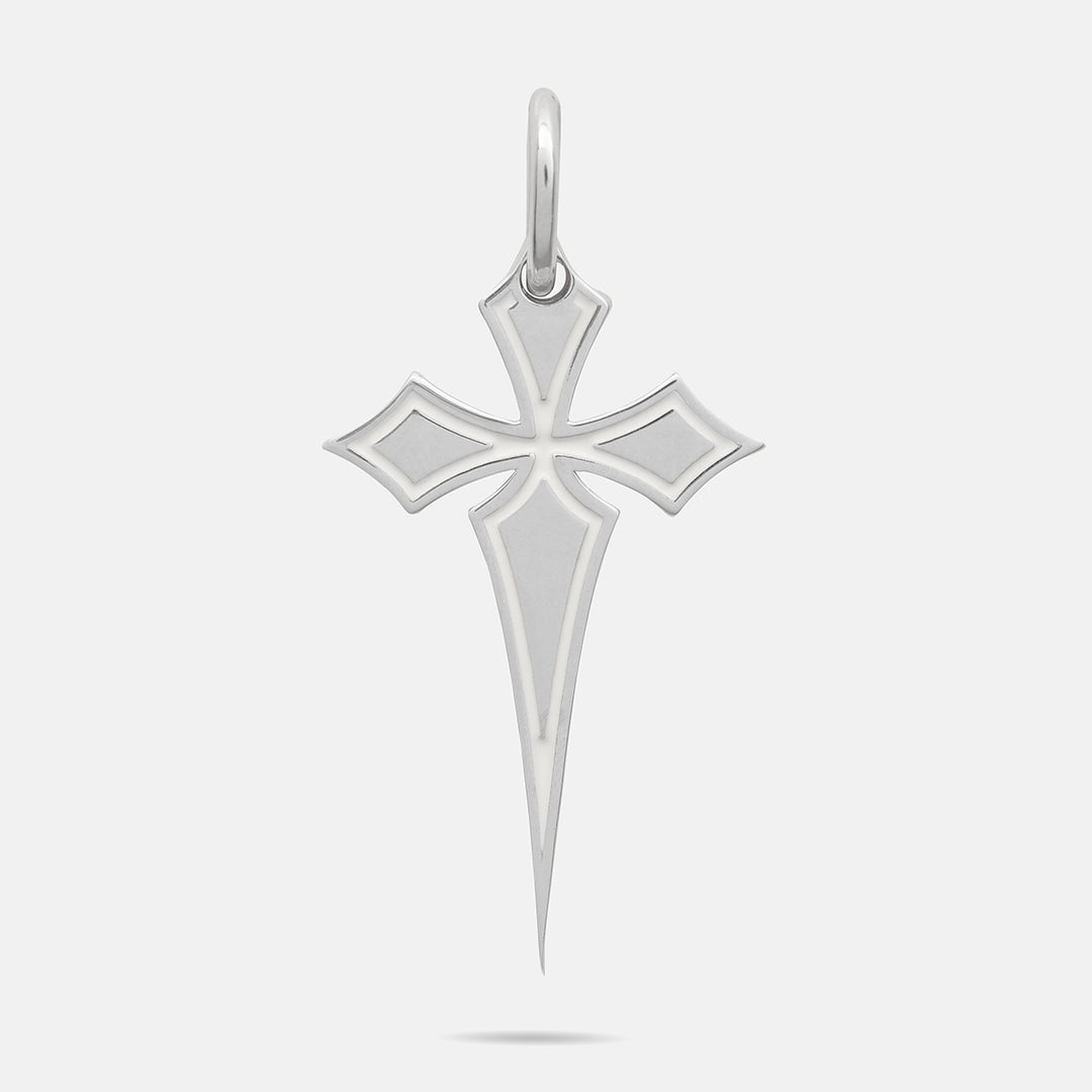 THE CROSS Gothic Amulet with Enamel, Polished Silver, Ivory Enamel-Standard View