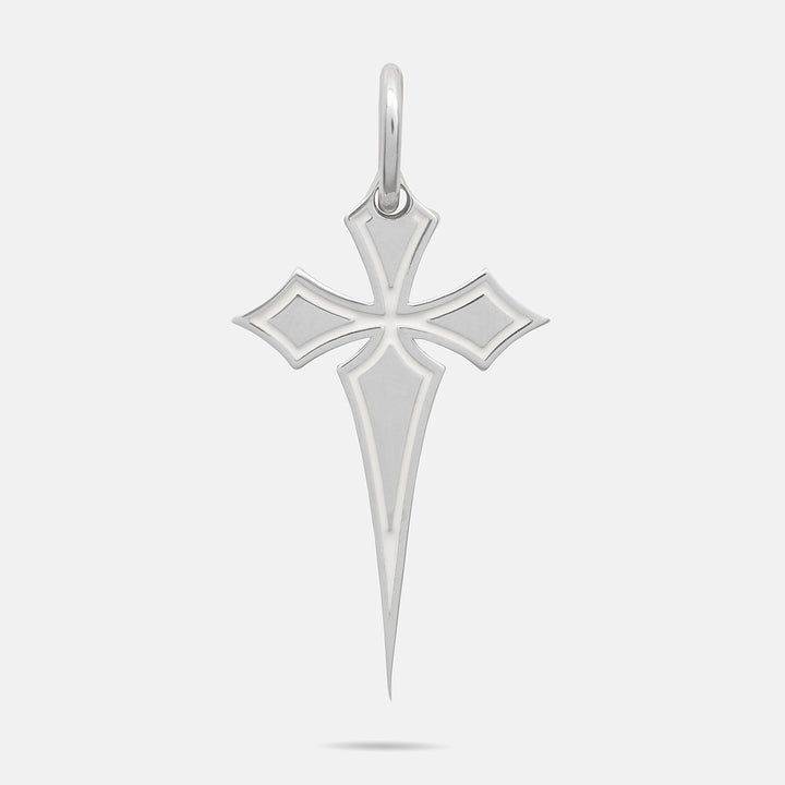 THE CROSS Gothic Amulet with Enamel, Polished Silver, Ivory Enamel-Standard View