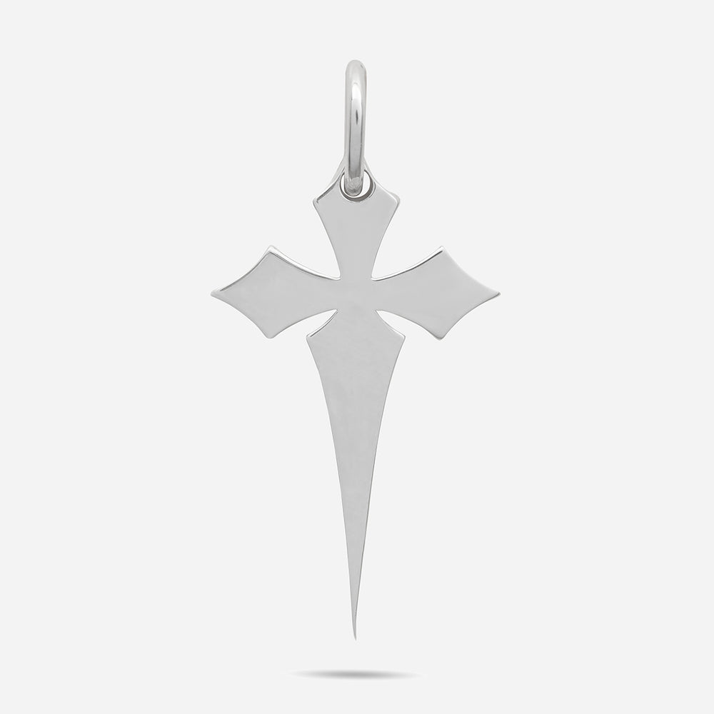 THE CROSS Gothic Amulet with Enamel, Polished Silver, Ivory Enamel-Standard View 1