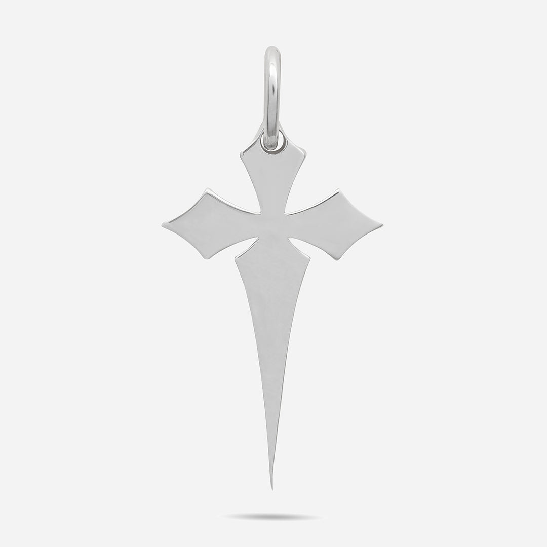 THE CROSS Gothic Amulet with Enamel, Polished Silver, Ivory Enamel-Standard View 1