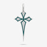 THE CROSS Gothic Amulet with Enamel, Polished Silver, Green Enamel-Standard View