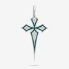 THE CROSS Gothic Amulet with Enamel, Polished Silver, Green Enamel-Standard View
