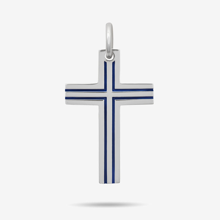 THE CROSS Enamel Stripes Amulet, Polished Silver, Blue Enamel-Standard View