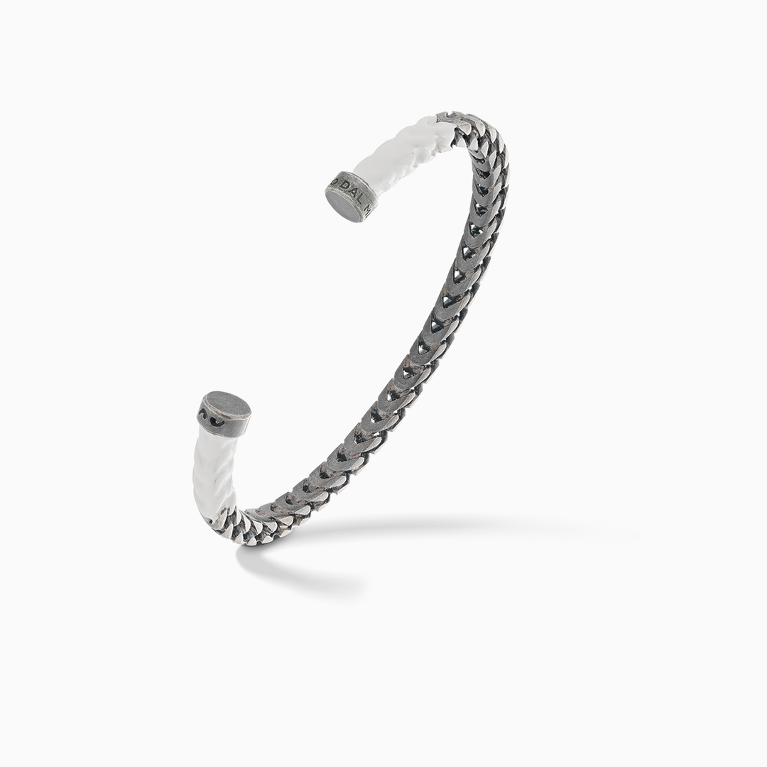 ULYSSES Thick Dipped Oxidized Silver Cuff with ivory enamel-Side View