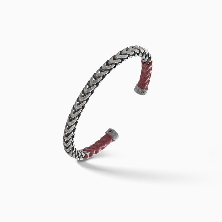 ULYSSES Thick Dipped Oxidized Silver Cuff with red enamel-Standard View