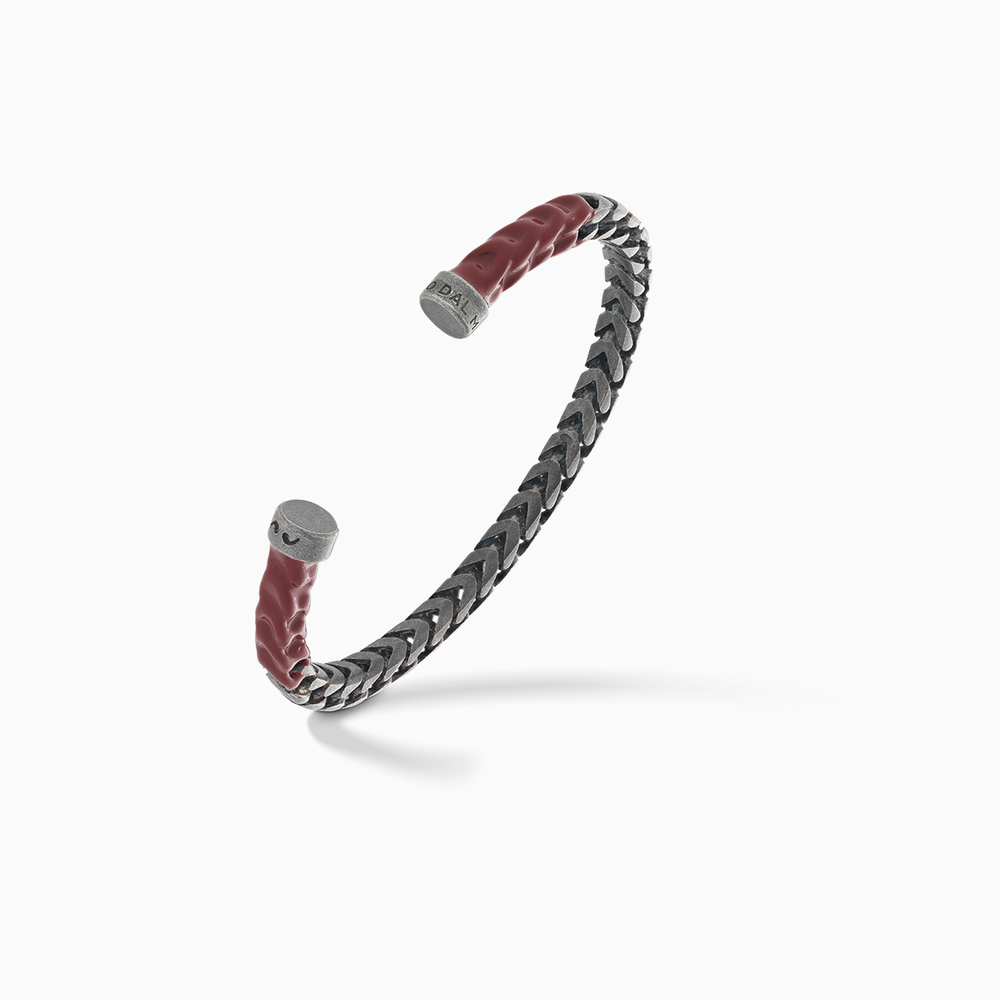 Bracciale Ulysses in argento ossidato spesso con smalto rosso