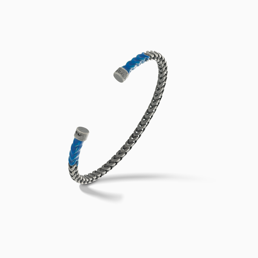 ULYSSES Dipped Oxidized Silver Cuff with blue enamel-Side View