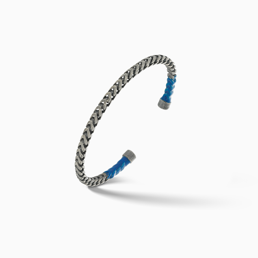 ULYSSES Dipped Oxidized Silver Cuff with blue enamel-Standard View