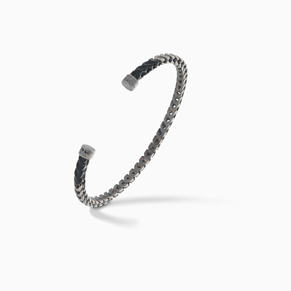 ULYSSES Dipped Oxidized Silver Cuff with Black Enamel