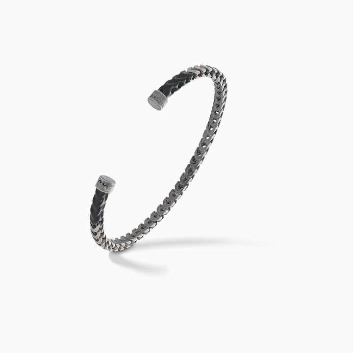 ULYSSES Dipped Oxidized Silver Cuff with black enamel-Side View