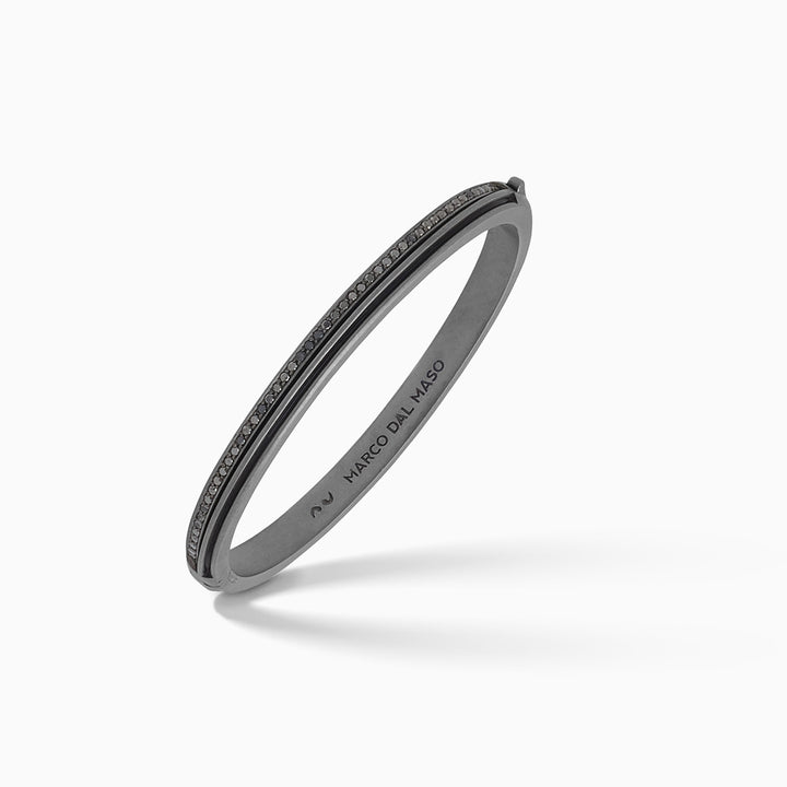 ACIES Slim Triple Black Matte Silver Cuff con diamanti neri e smalto nero