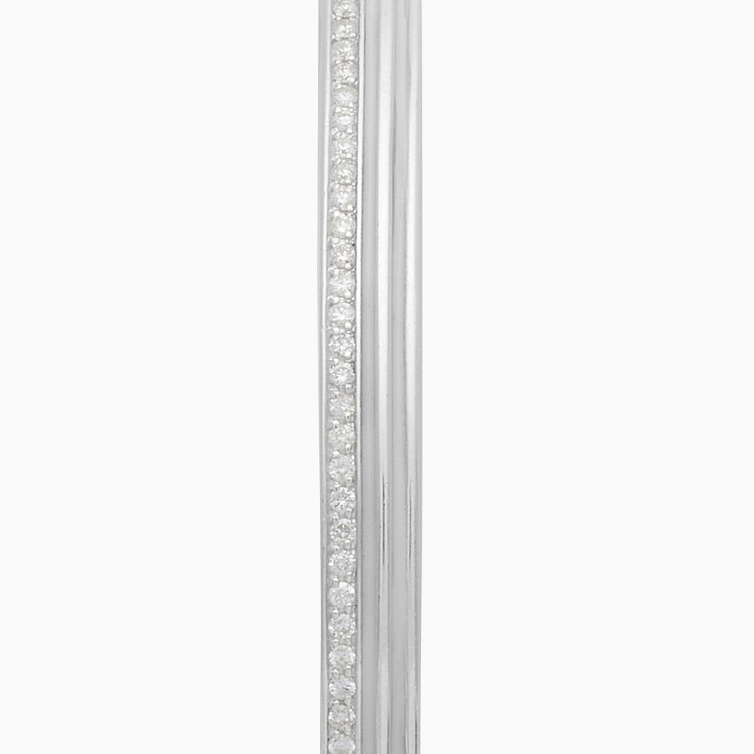 ACIES Slim Triple Polished Silver Cuff with White Diamonds and White Enamel