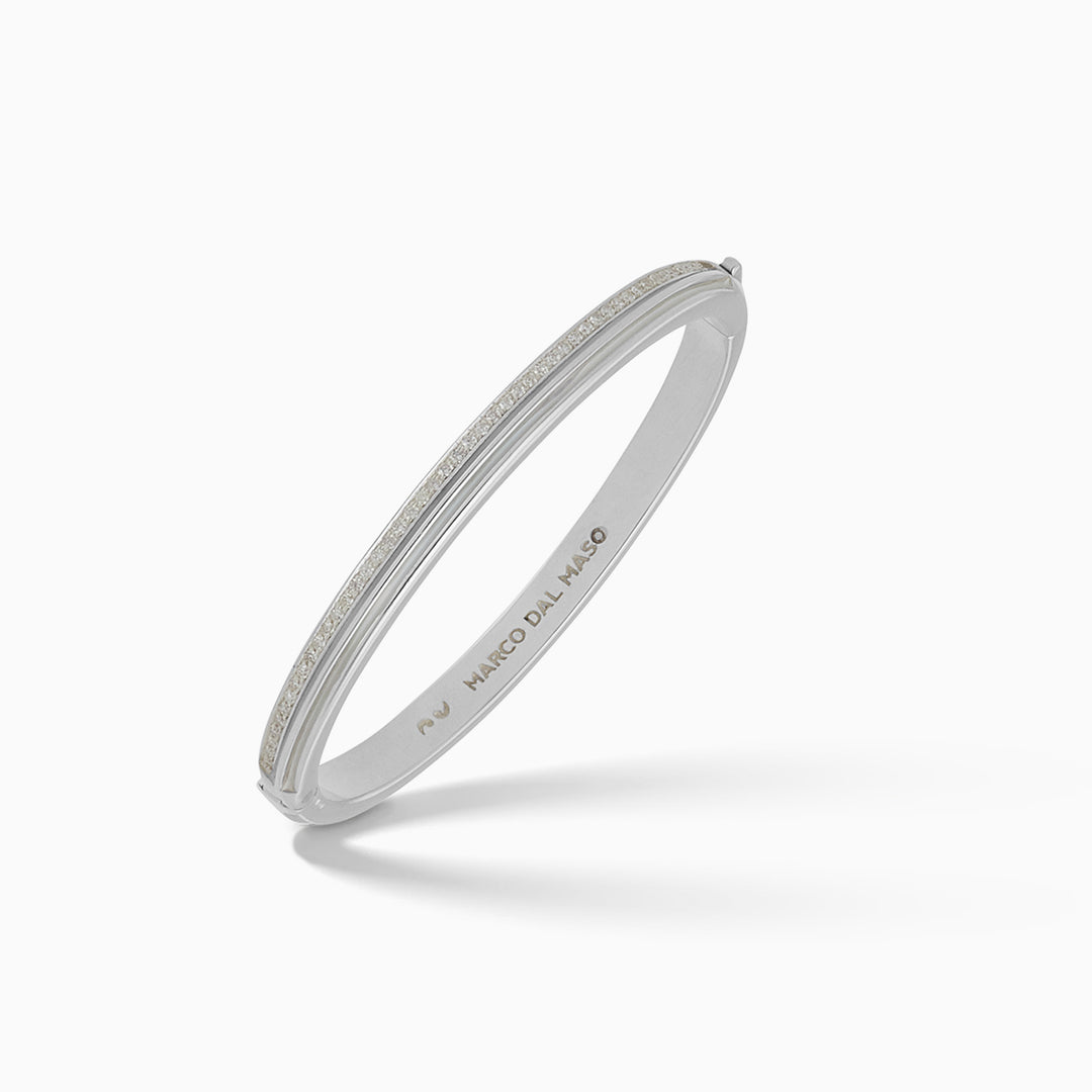 ACIES Slim Triple Polished Silver Cuff with White Diamonds and White Enamel