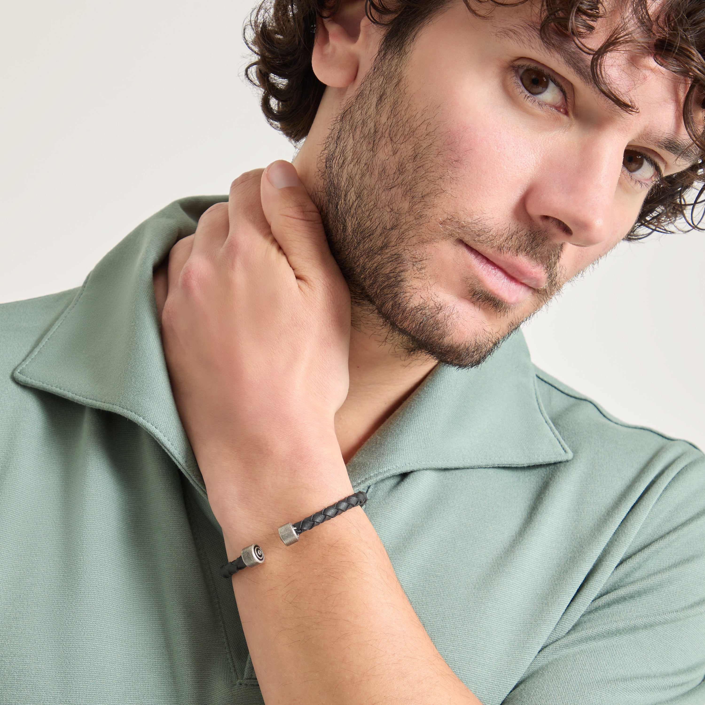 Acies Leather Cuff | Oxidized Silver, Black Enamel & Black Leather