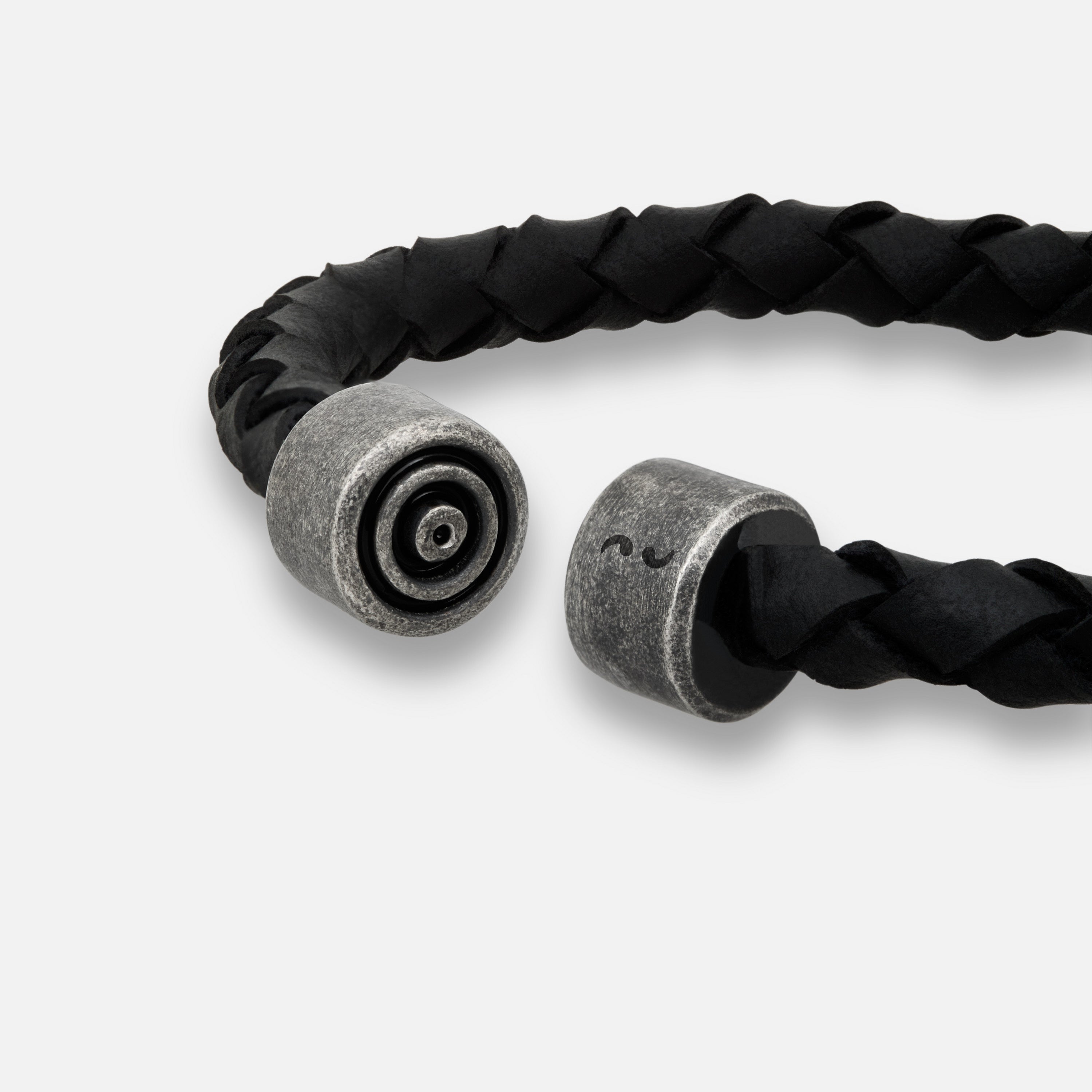 Acies Leather Cuff | Oxidized Silver, Black Enamel & Black Leather