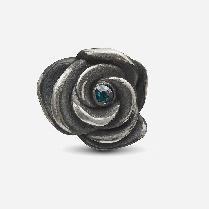 Diamonds and Roses blue sapphires pin in oxidized silver-Standard View