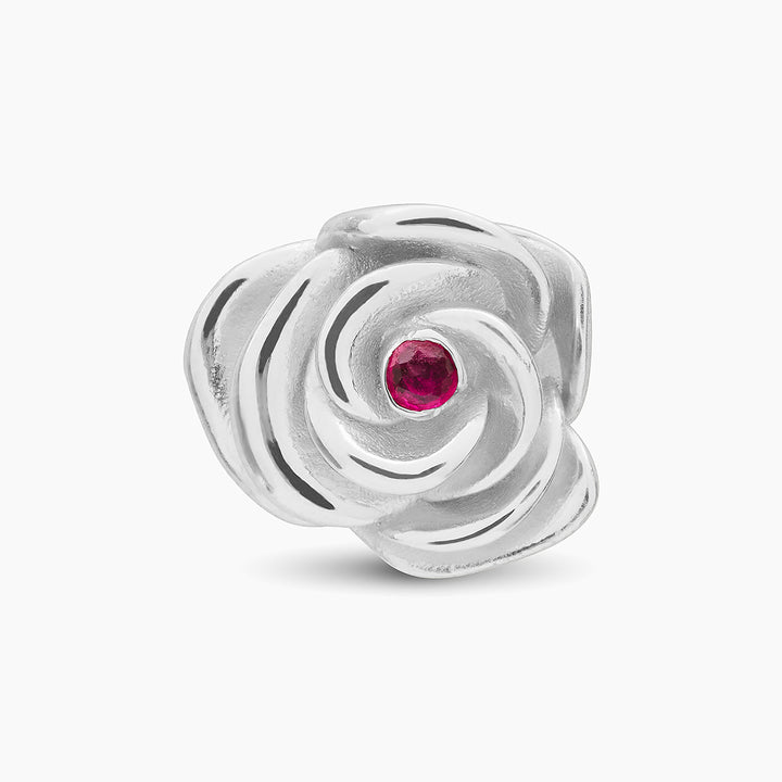 Diamonds and Roses red sapphires pin in polished silver-Standard View