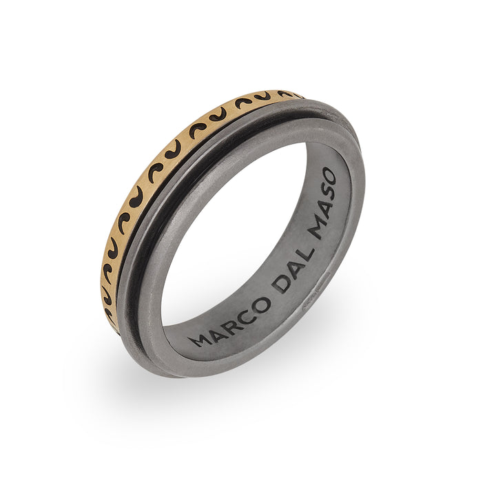 ACIES Mixed Metal Slim Band with 18K Brushed Yellow Gold and Black Enamel