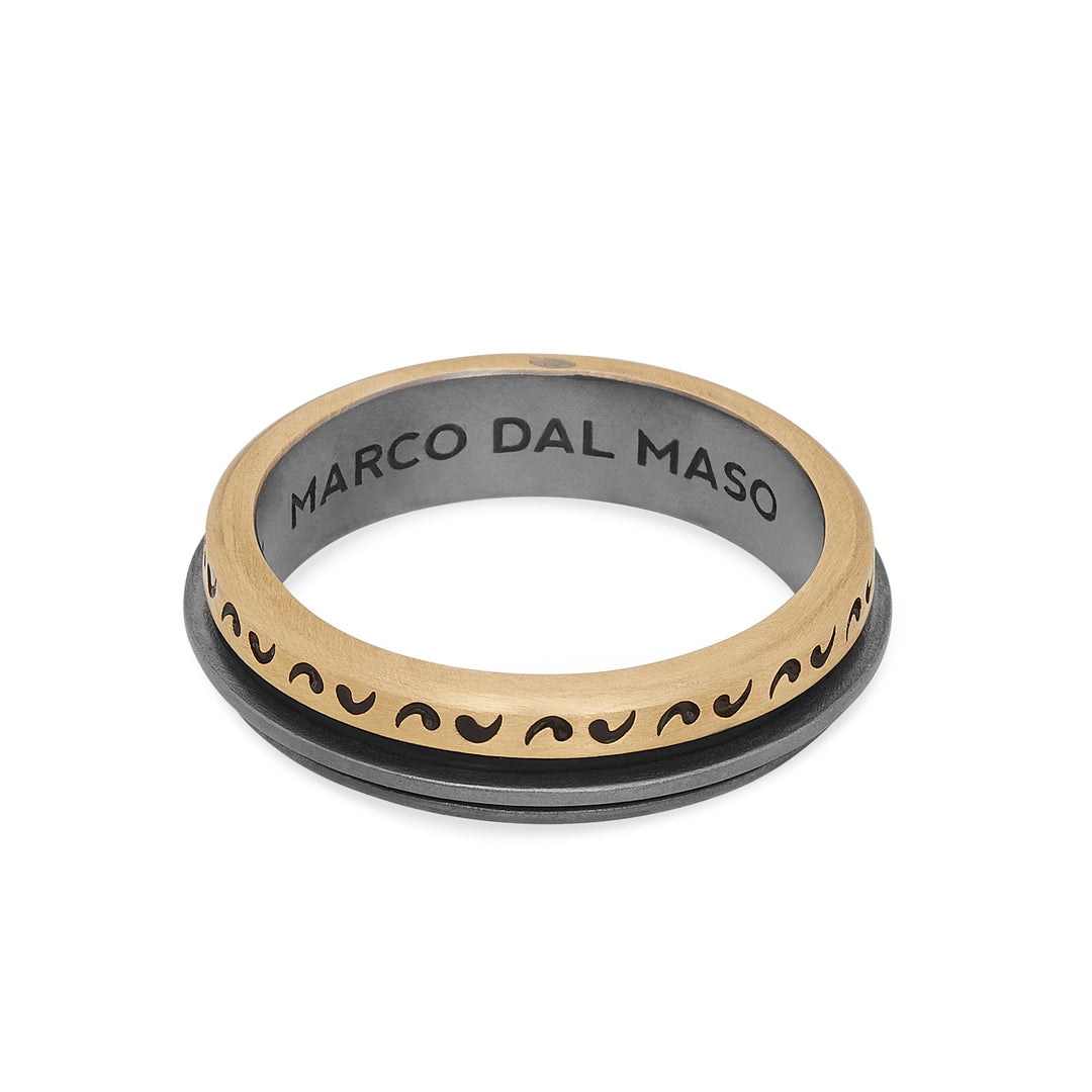 ACIES Mixed Metal Slim Band with 18K Brushed Yellow Gold and Black Enamel