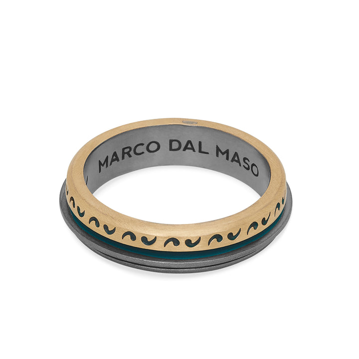 ACIES Mixed Metal Slim Band with 18K Brushed Yellow Gold and Green Enamel