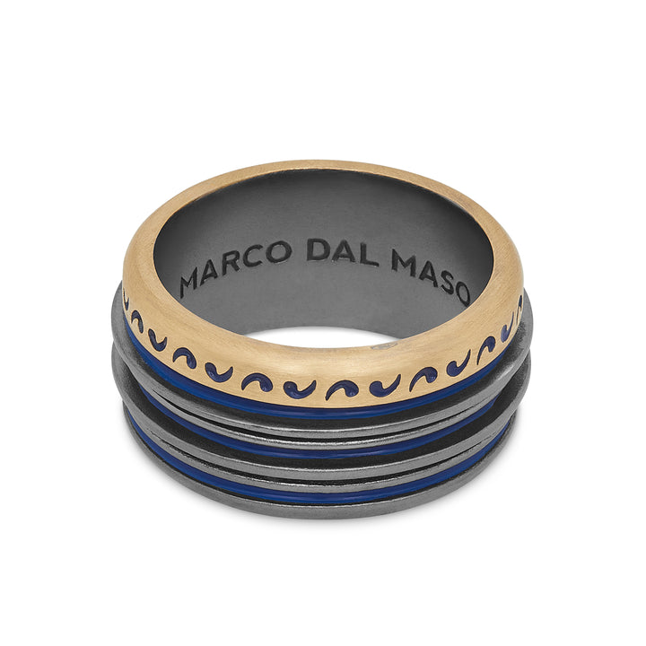 ACIES Mixed Metal Band with 18K Brushed Yellow Gold and Blue Enamel