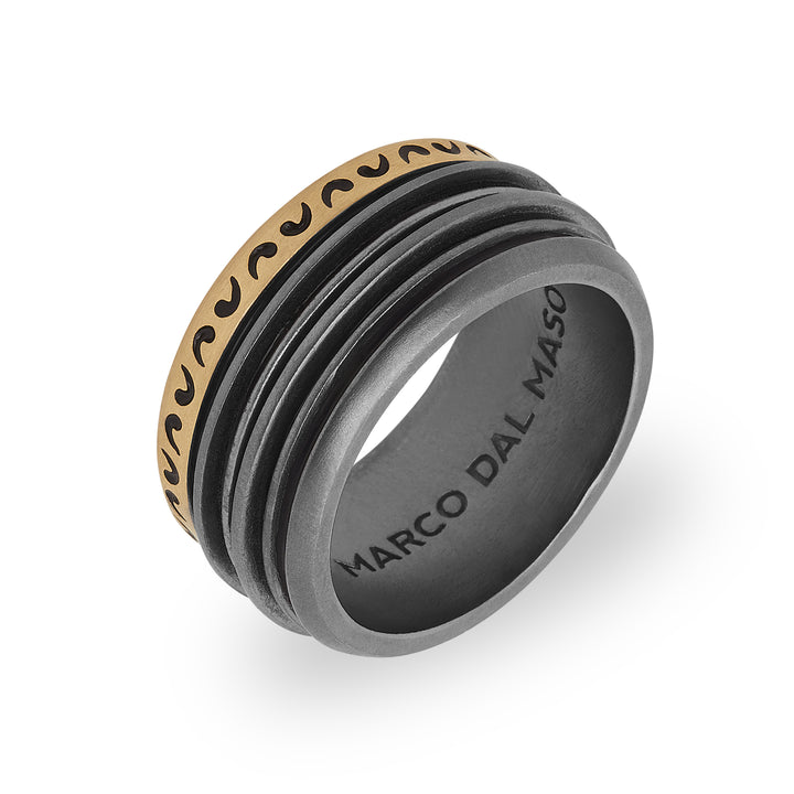 ACIES Mixed Metal Band with 18K Brushed Yellow Gold and Black Enamel