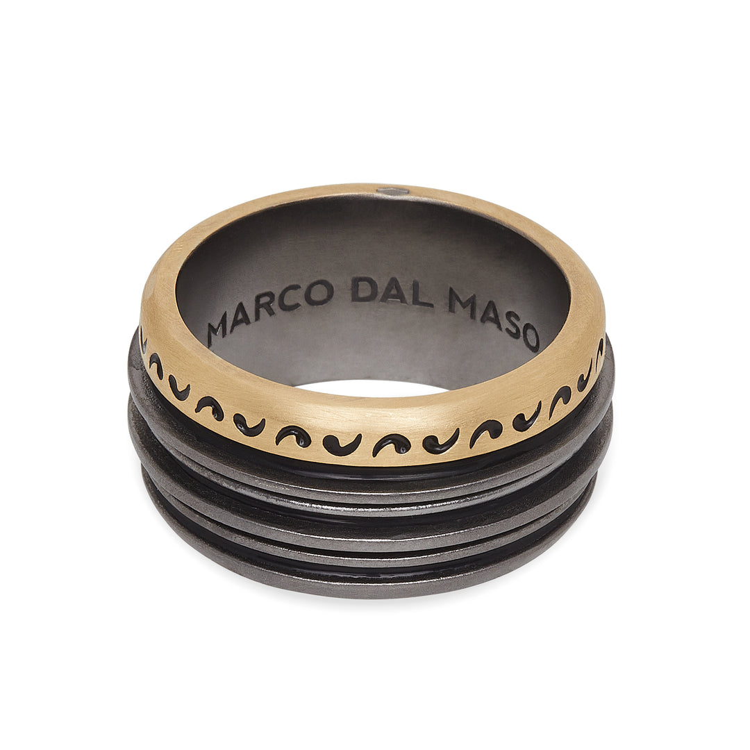 ACIES Mixed Metal Band with 18K Brushed Yellow Gold and Black Enamel