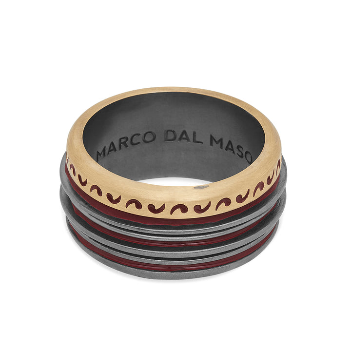 ACIES Mixed Metal Band with 18K Brushed Yellow Gold and Red Enamel