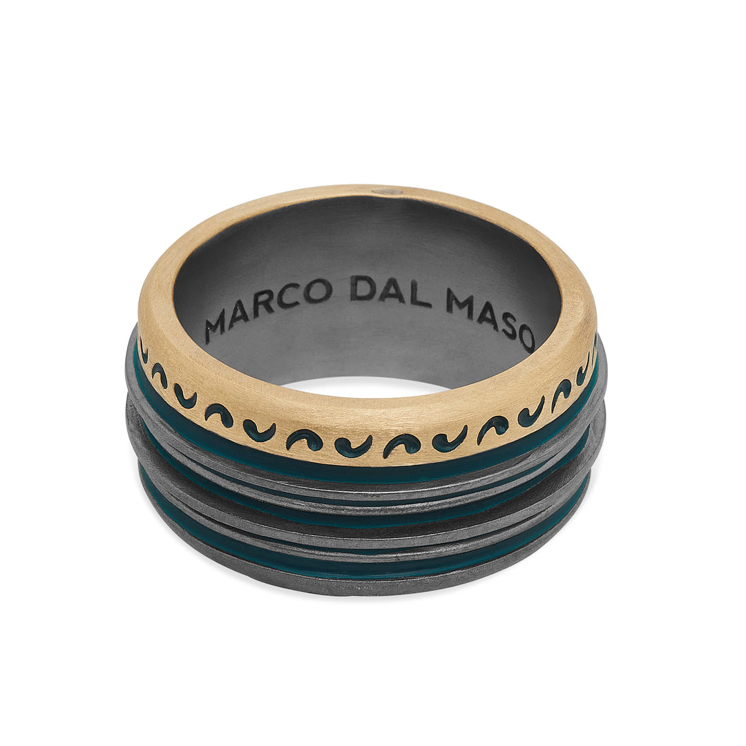 ACIES Mixed Metal Band with 18K Brushed Yellow Gold and Green Enamel