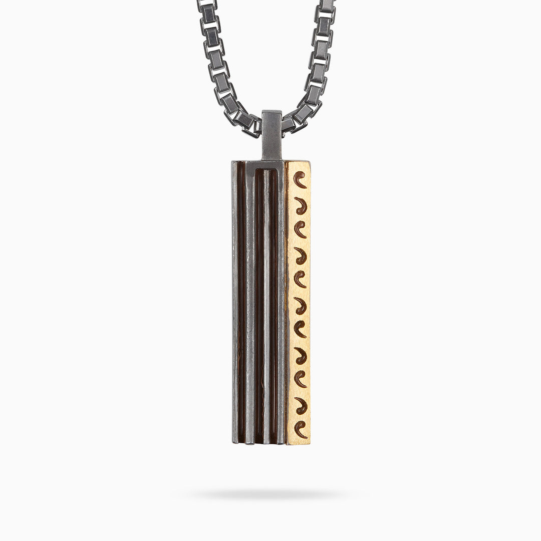 ACIES Mixed Metal Pendant with 18K Brushed Yellow Gold and Brown Enamel