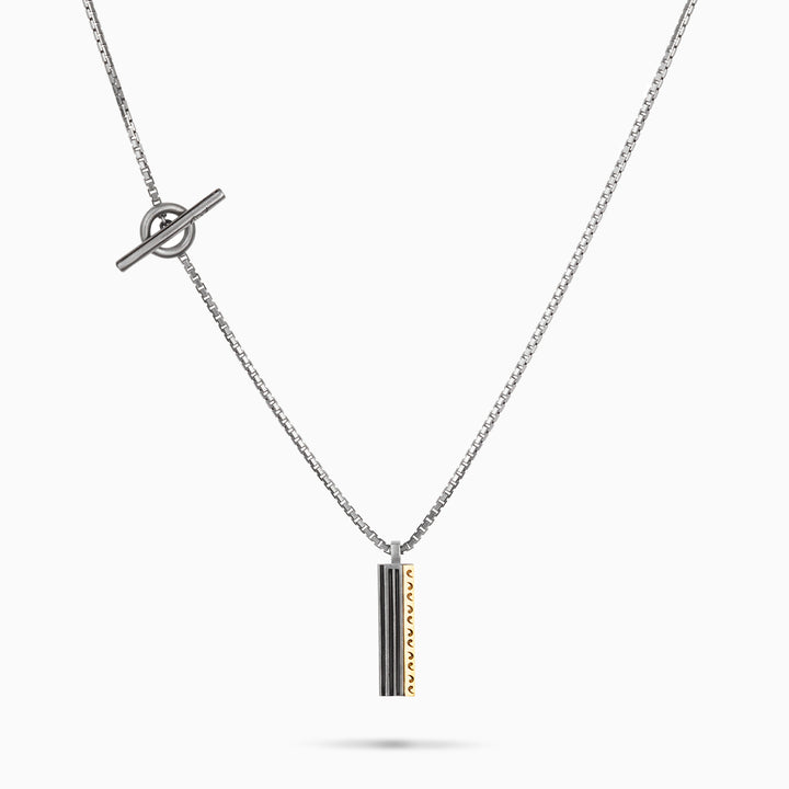 ACIES Mixed Metal Pendant with 18K Brushed Yellow Gold and Black Enamel