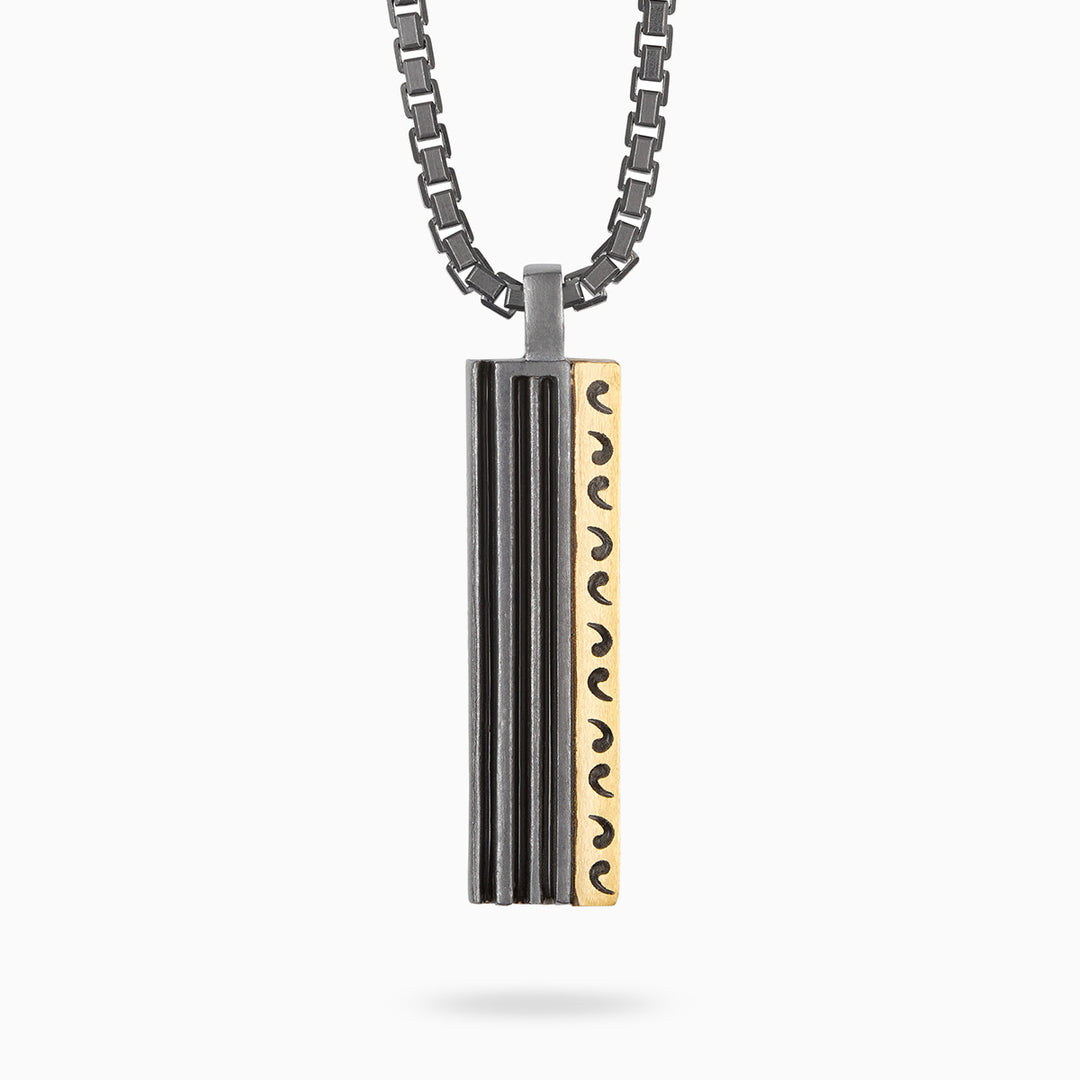 ACIES Mixed Metal Pendant with 18K Brushed Yellow Gold and Black Enamel