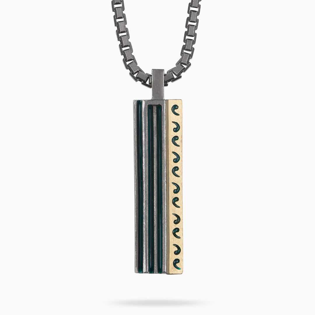 ACIES Mixed Metal Pendant with 18K Brushed Yellow Gold and Green Enamel