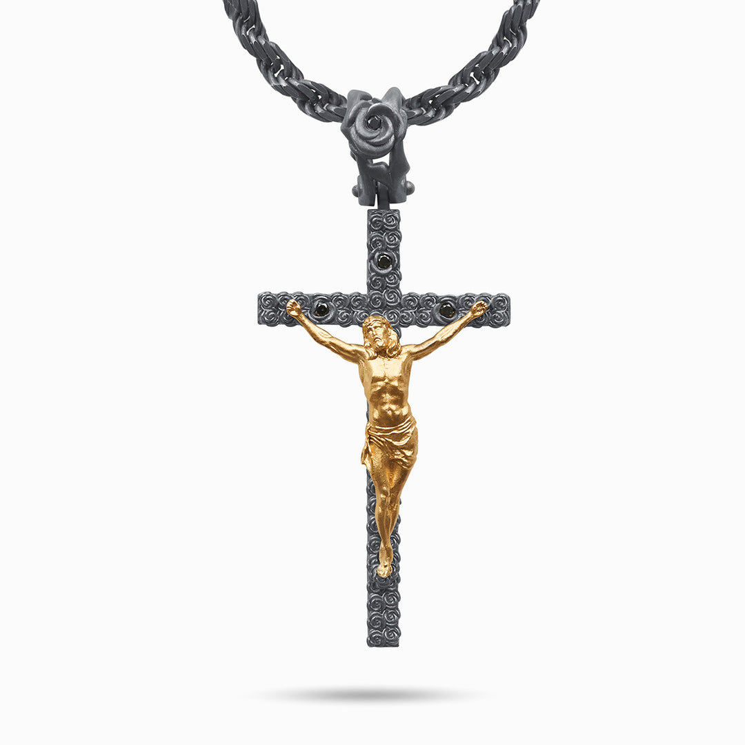 DIAMONDS'N'ROSES Matte Yellow Gold Crucifix Amulet