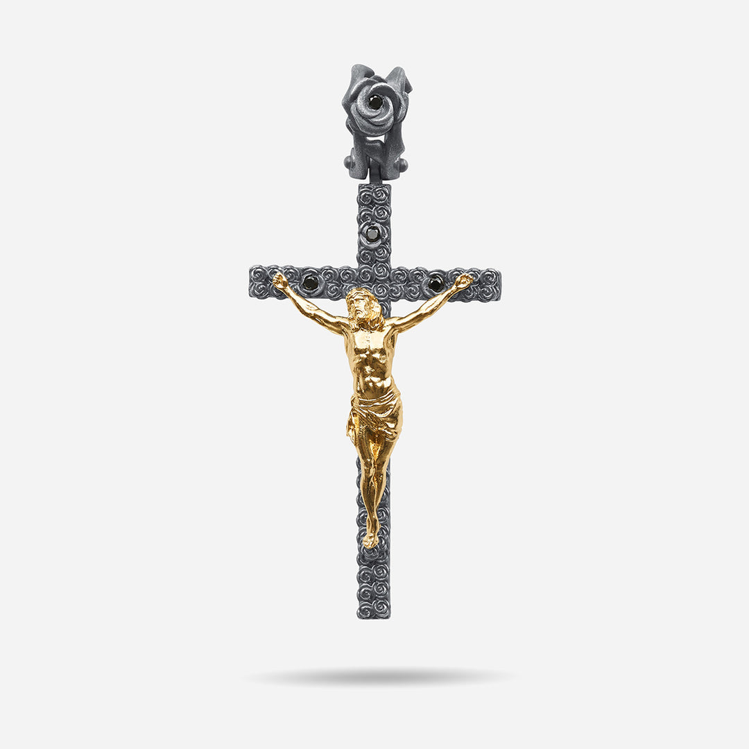 DIAMONDS'N'ROSES Polished Yellow Gold Crucifix Amulet