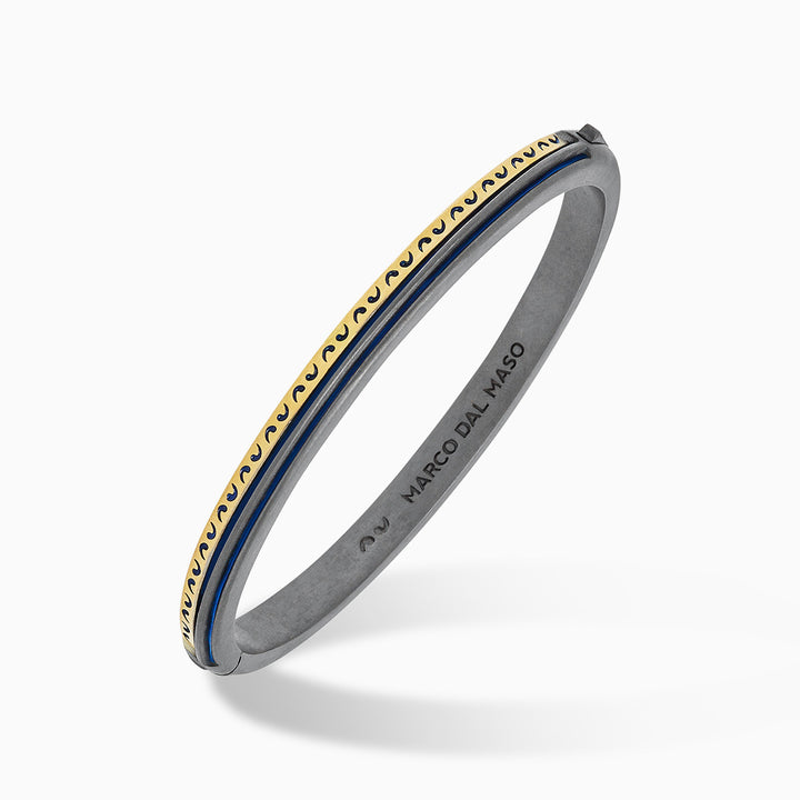 ACIES Mixed Metal Slim Cuff with 18K Brushed Yellow Gold and Blue Enamel