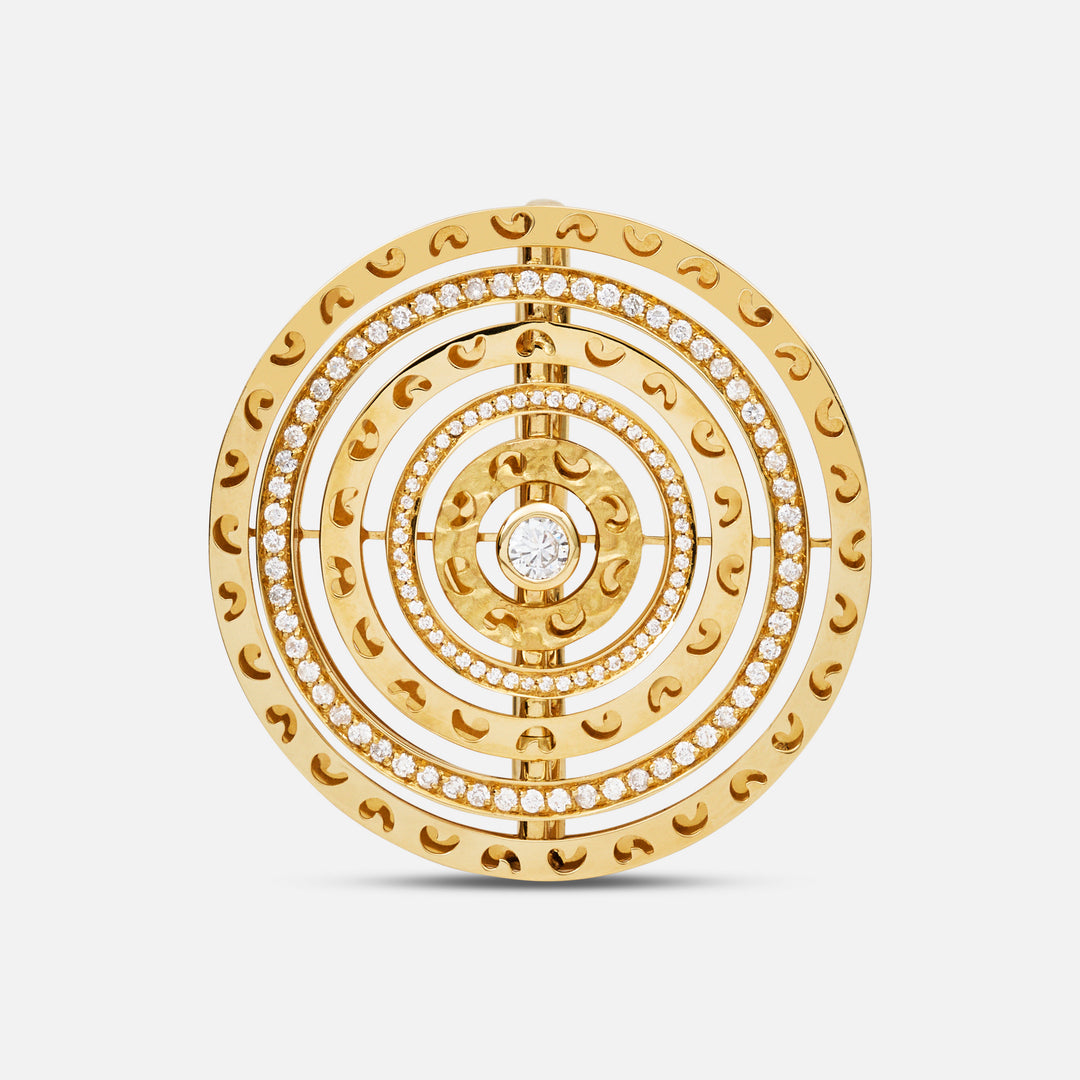 Top angle highlighting the luminous gold surface and diamond arrangement