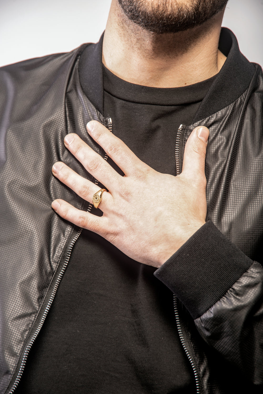 Icon Signet Ring With Single Black Diamond-Lifestyle View